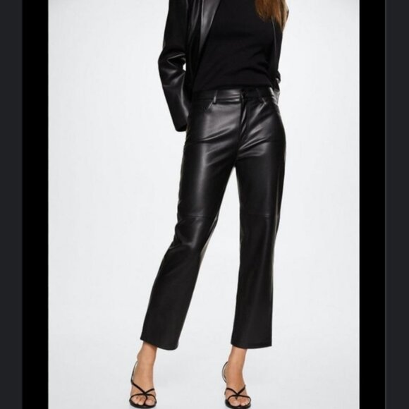 Mango Faux Leather Cropped Pant Size 10 MNG - Picture 1 of 4